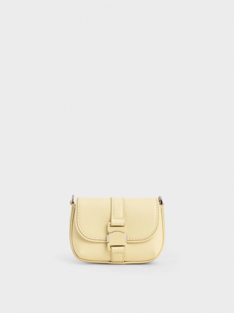 μίνι τσάντες Charles And Keith Zetta Belt πόρπης κίτρινα | 50183-IVJM