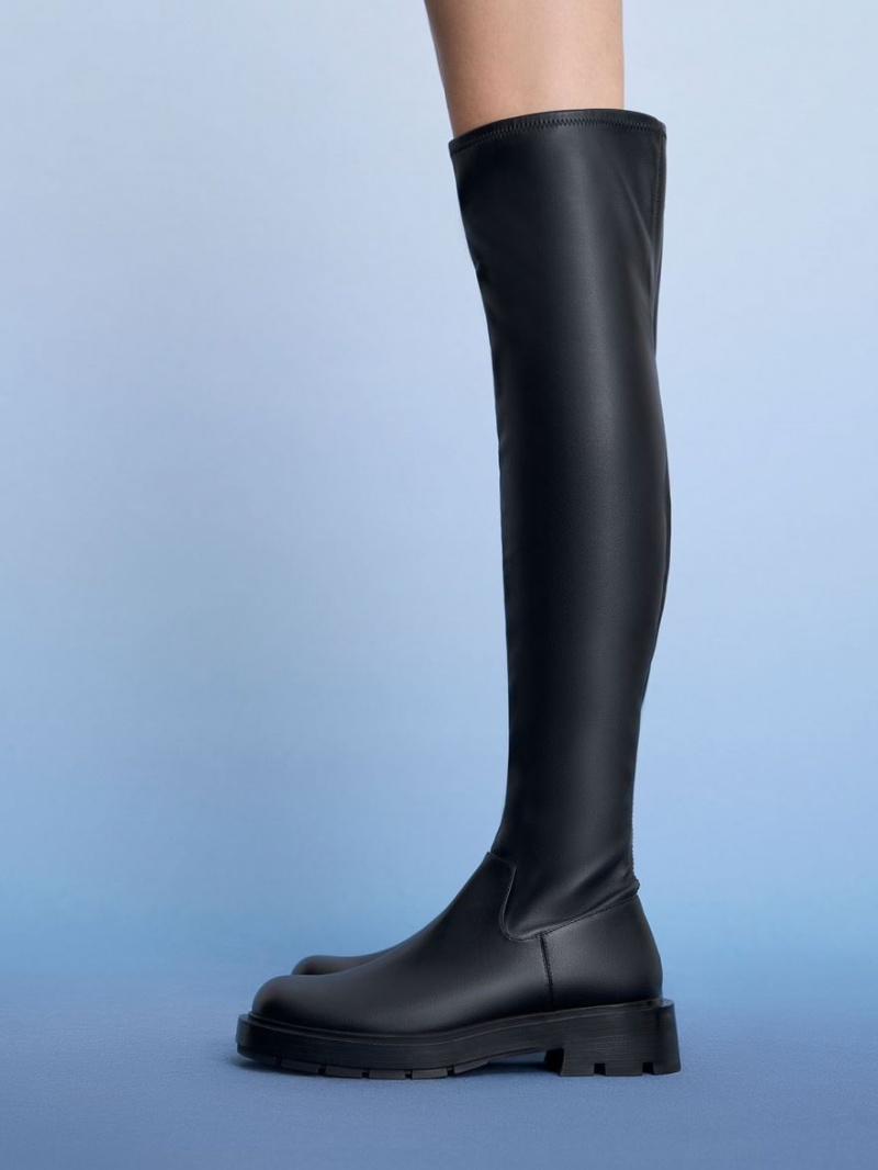 ψηλεσ μποτεσ Charles And Keith Zip-Up Thigh μαυρα | 09143-GLMT