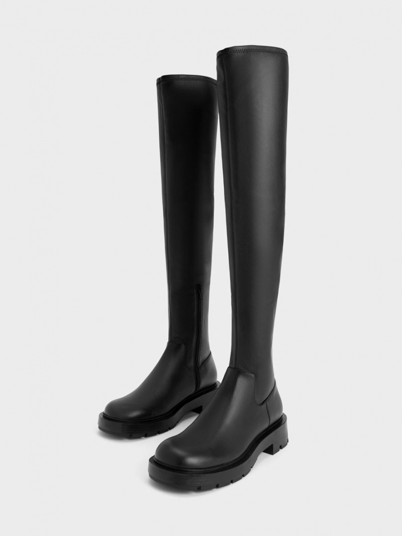 ψηλεσ μποτεσ Charles And Keith Zip-Up Thigh μαυρα | 09143-GLMT