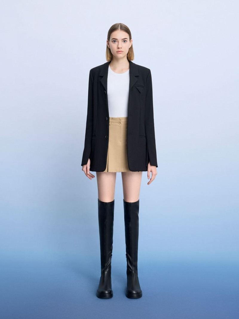 ψηλεσ μποτεσ Charles And Keith Zip-Up Thigh μαυρα | 09143-GLMT
