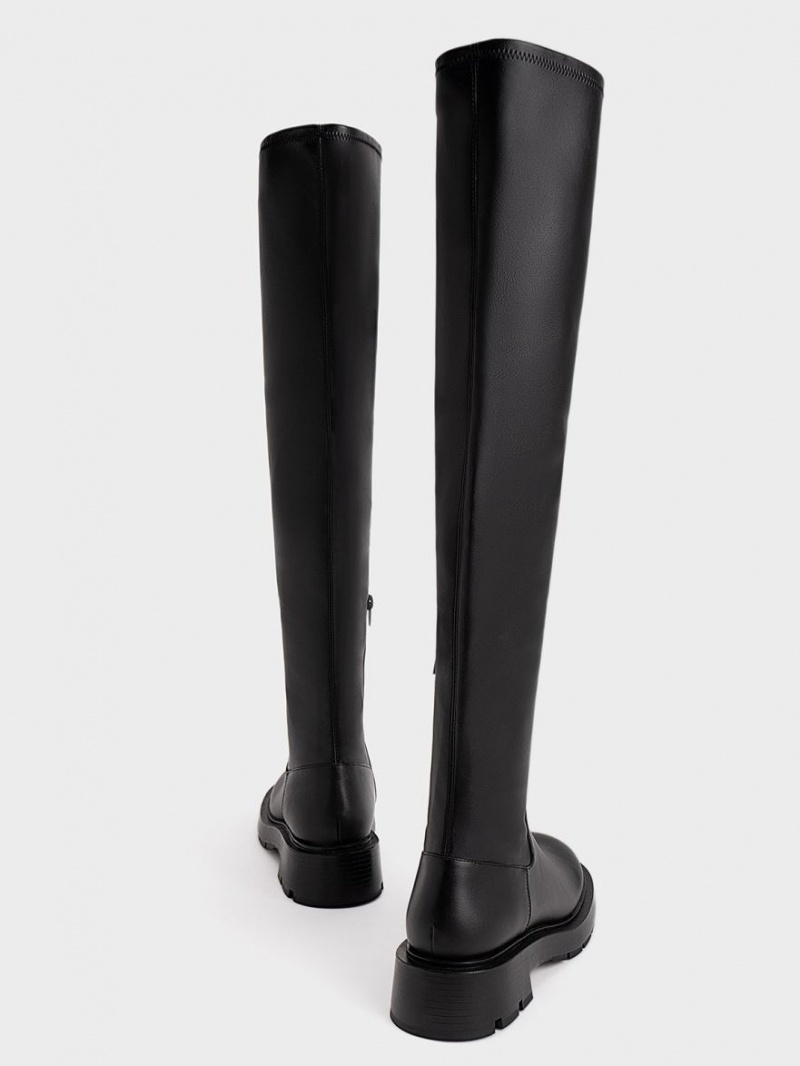 ψηλεσ μποτεσ Charles And Keith Zip-Up Thigh μαυρα | 09143-GLMT