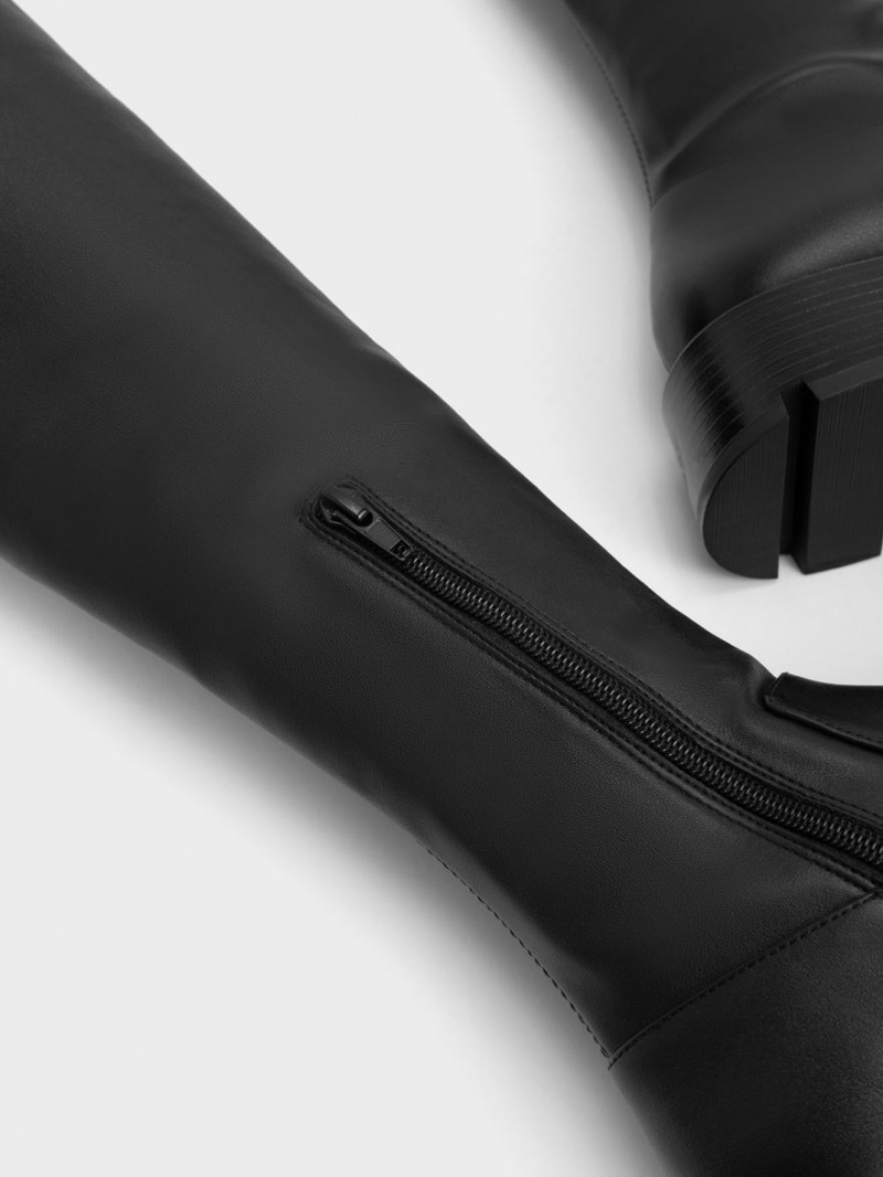 ψηλεσ μποτεσ Charles And Keith Zip-Up Thigh μαυρα | 09143-GLMT