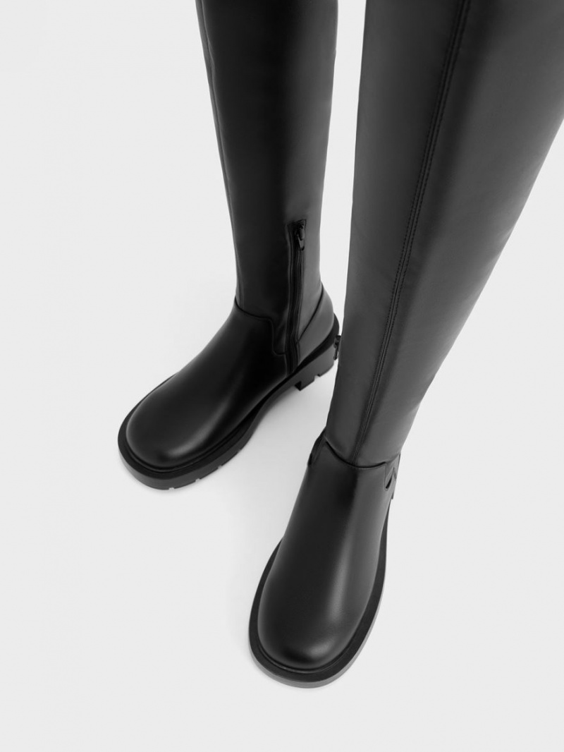 ψηλεσ μποτεσ Charles And Keith Zip-Up Thigh μαυρα | 09143-GLMT