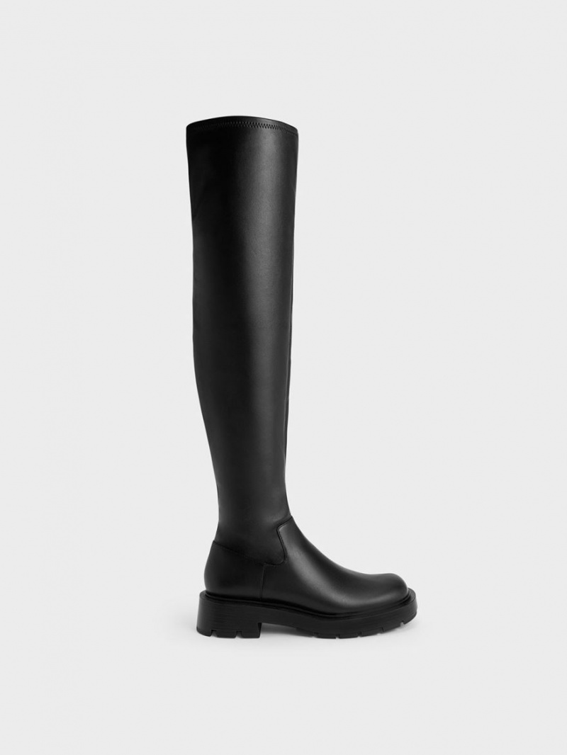ψηλεσ μποτεσ Charles And Keith Zip-Up Thigh μαυρα | 09143-GLMT