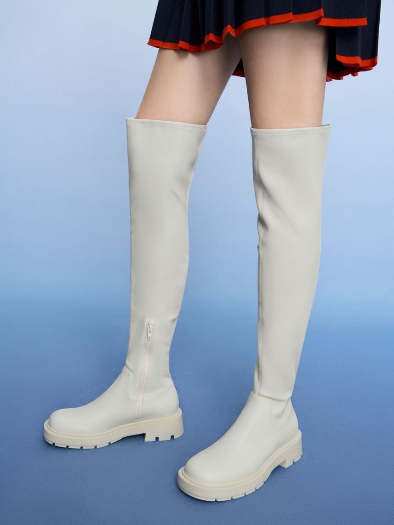 ψηλεσ μποτεσ Charles And Keith Zip-Up Thigh ασπρα | 76394-DNIW