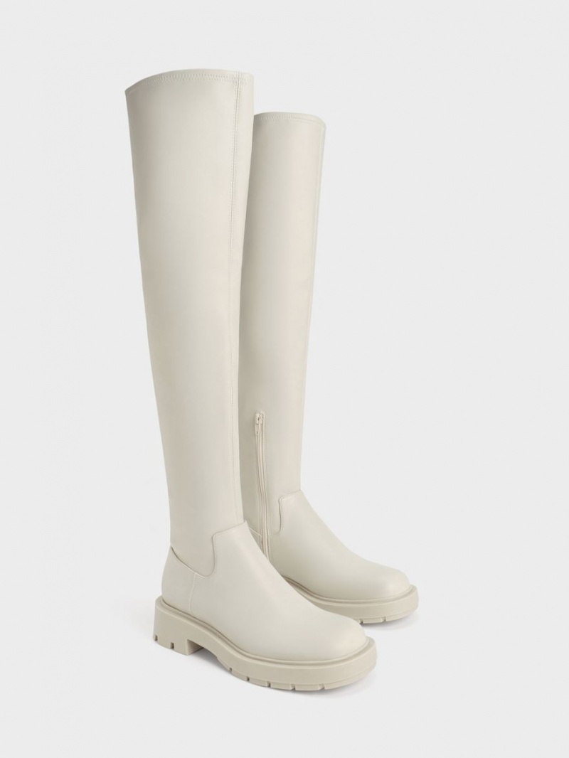 ψηλεσ μποτεσ Charles And Keith Zip-Up Thigh ασπρα | 76394-DNIW