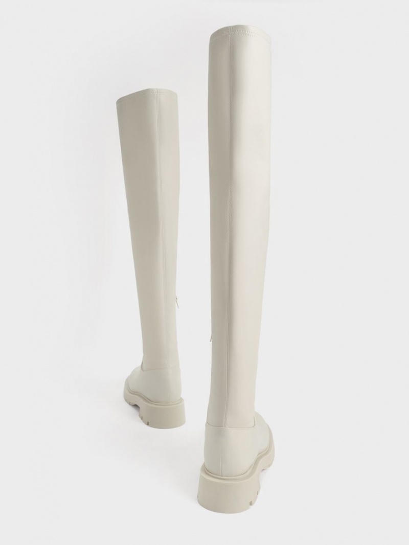 ψηλεσ μποτεσ Charles And Keith Zip-Up Thigh ασπρα | 76394-DNIW