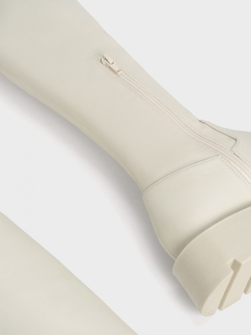 ψηλεσ μποτεσ Charles And Keith Zip-Up Thigh ασπρα | 76394-DNIW