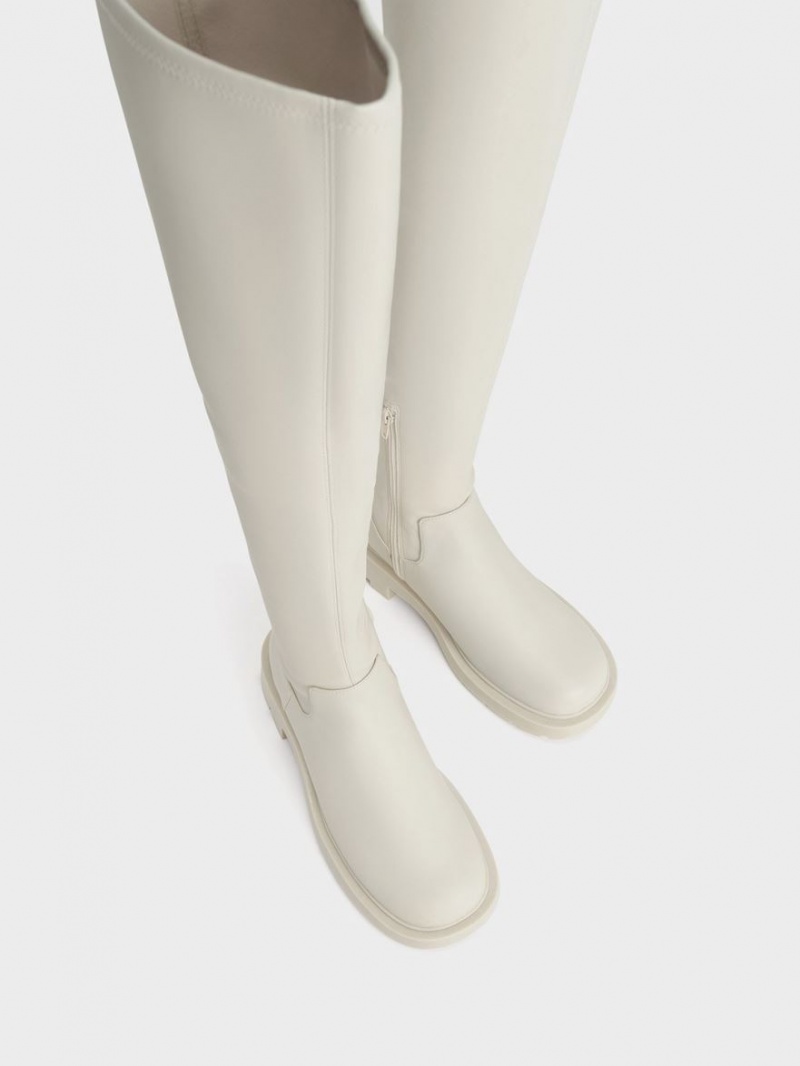 ψηλεσ μποτεσ Charles And Keith Zip-Up Thigh ασπρα | 76394-DNIW