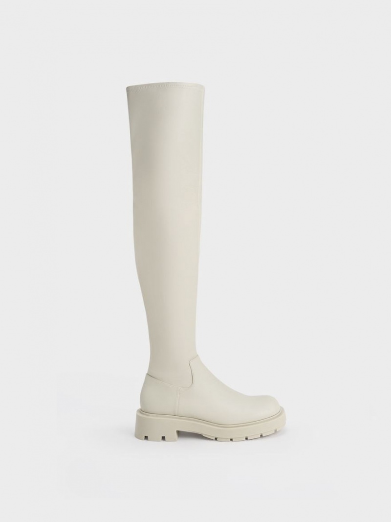 ψηλεσ μποτεσ Charles And Keith Zip-Up Thigh ασπρα | 76394-DNIW