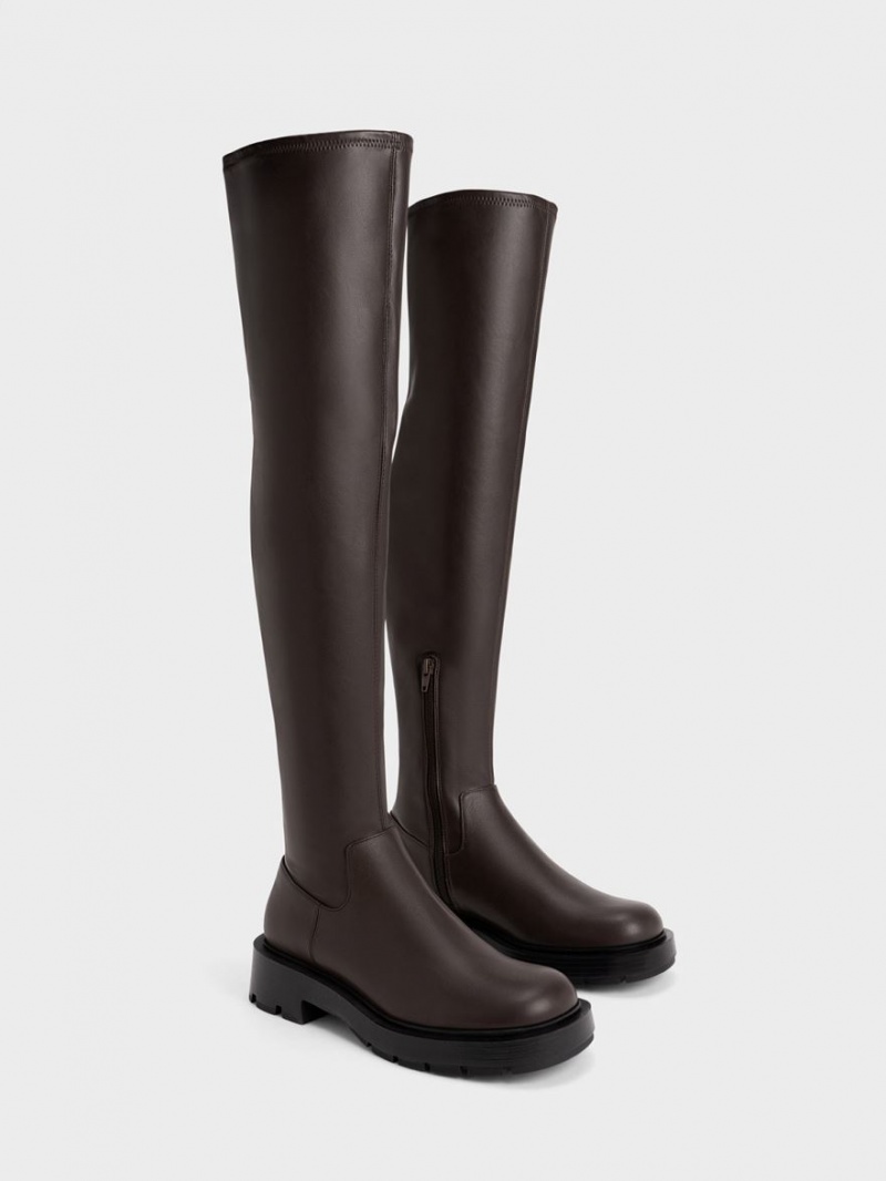 ψηλεσ μποτεσ Charles And Keith Zip-Up Thigh σκούρο καφε | 89051-WFBM