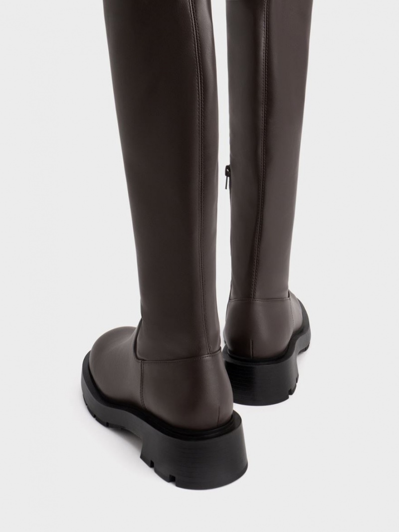 ψηλεσ μποτεσ Charles And Keith Zip-Up Thigh σκούρο καφε | 89051-WFBM