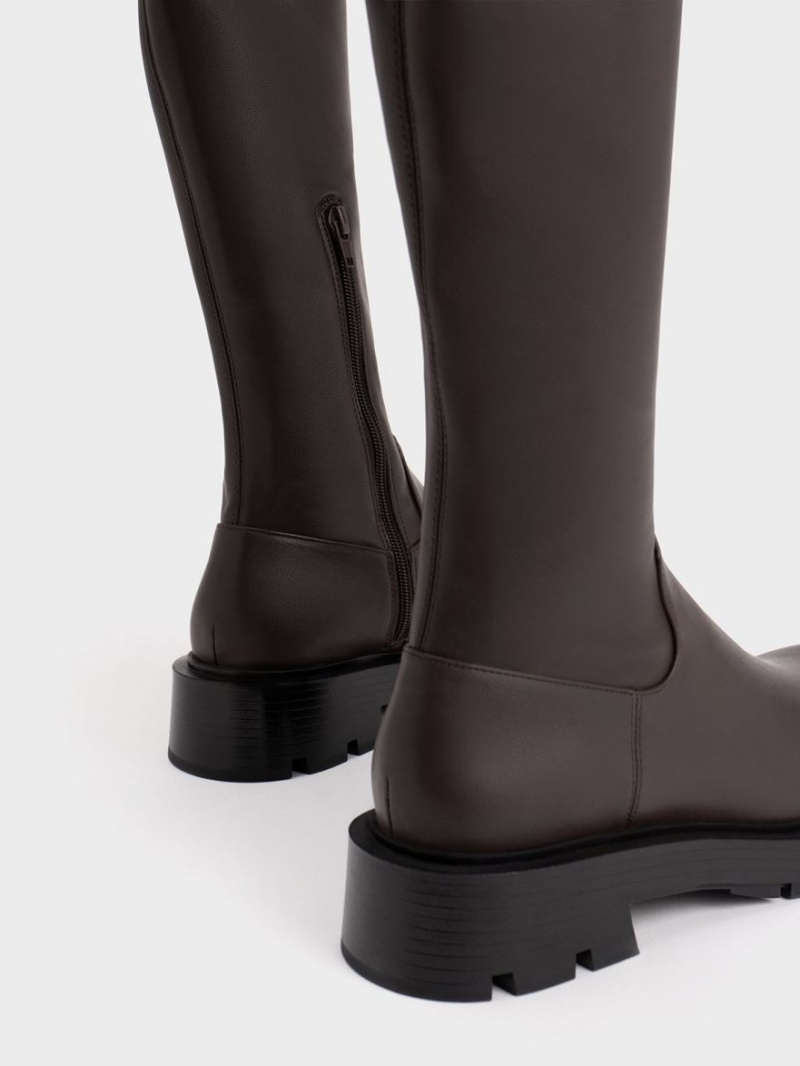 ψηλεσ μποτεσ Charles And Keith Zip-Up Thigh σκούρο καφε | 89051-WFBM