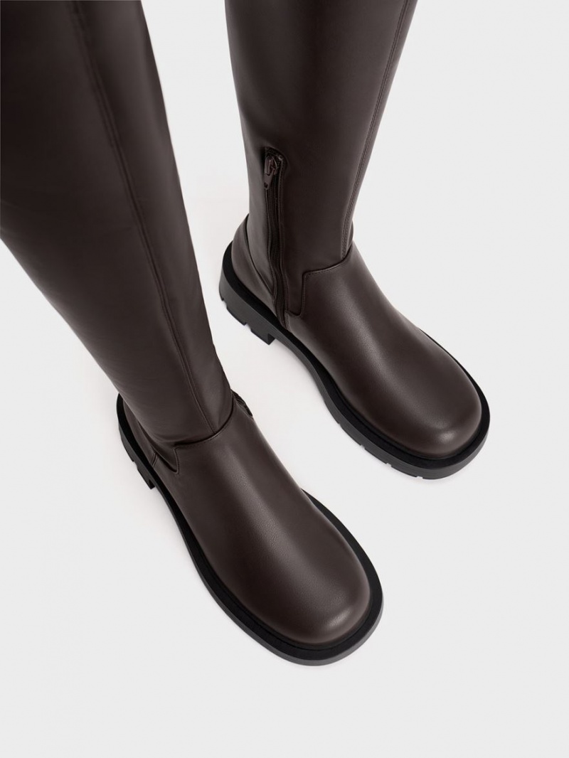 ψηλεσ μποτεσ Charles And Keith Zip-Up Thigh σκούρο καφε | 89051-WFBM