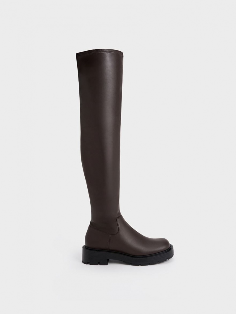 ψηλεσ μποτεσ Charles And Keith Zip-Up Thigh σκούρο καφε | 89051-WFBM
