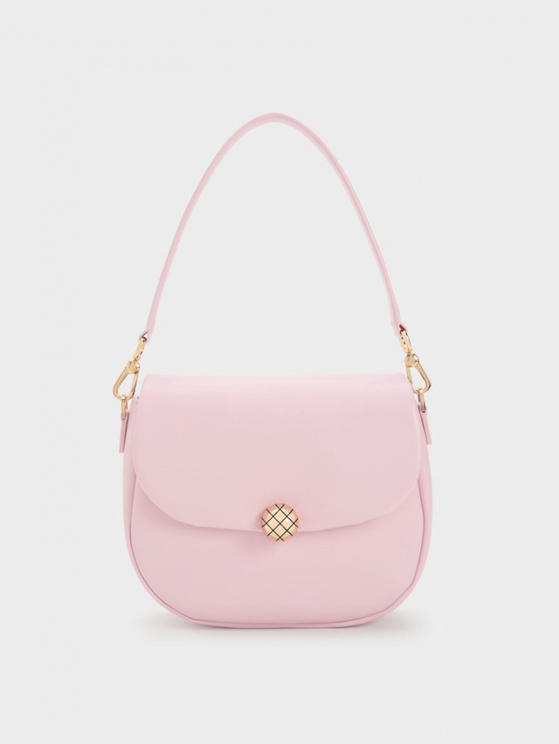 τσάντεσ χιαστί Charles And Keith Καπιτονέ Ball Curved ροζ | 68397-NHCO