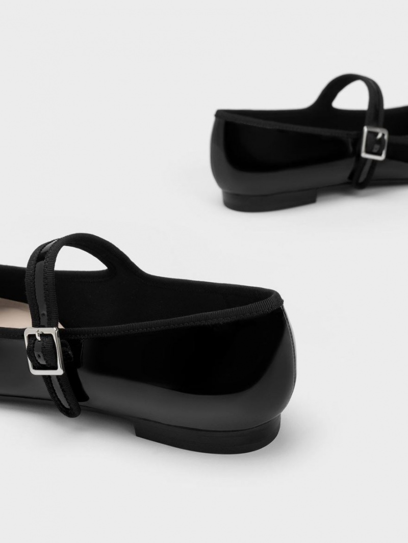 Παπουτσια Μπαλαρινεσ Charles And Keith λουστρινι Buckled Mary Jane μαυρα | 20734-LPBQ