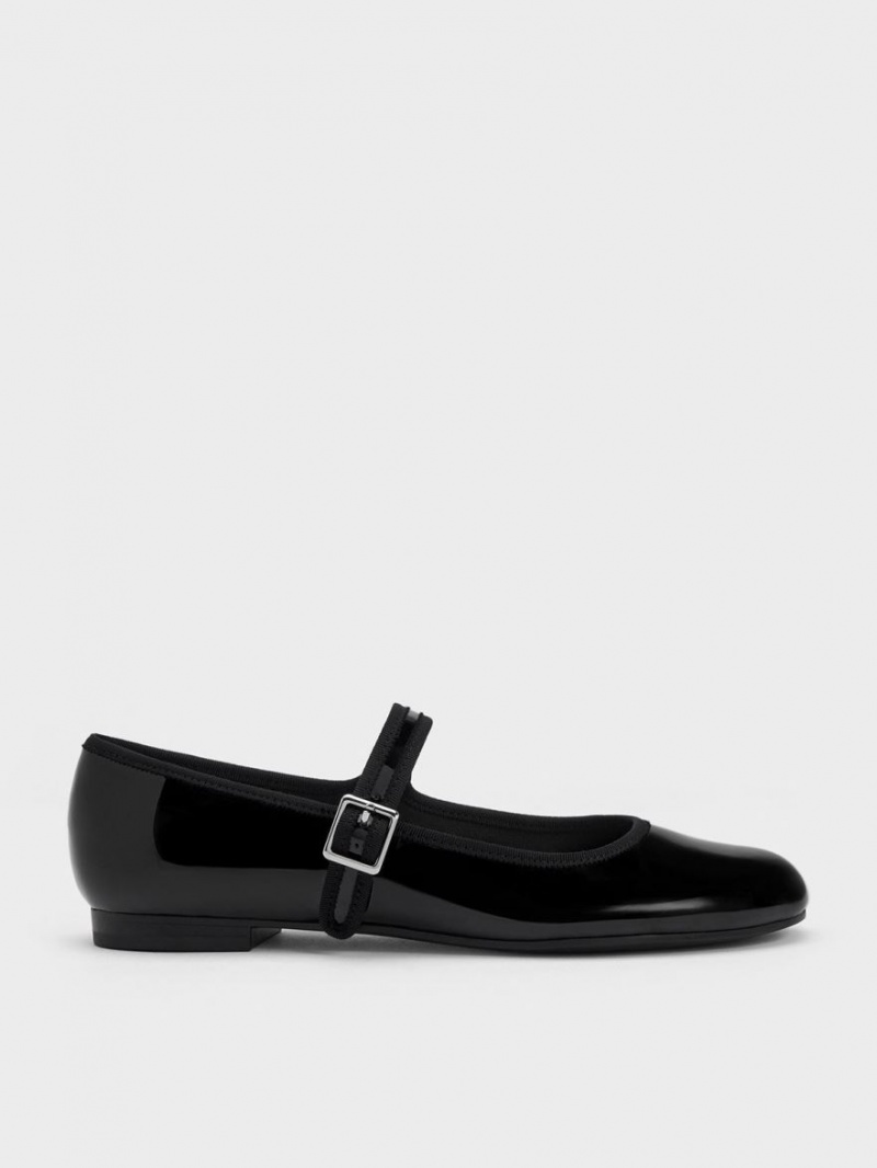Παπουτσια Μπαλαρινεσ Charles And Keith λουστρινι Buckled Mary Jane μαυρα | 20734-LPBQ