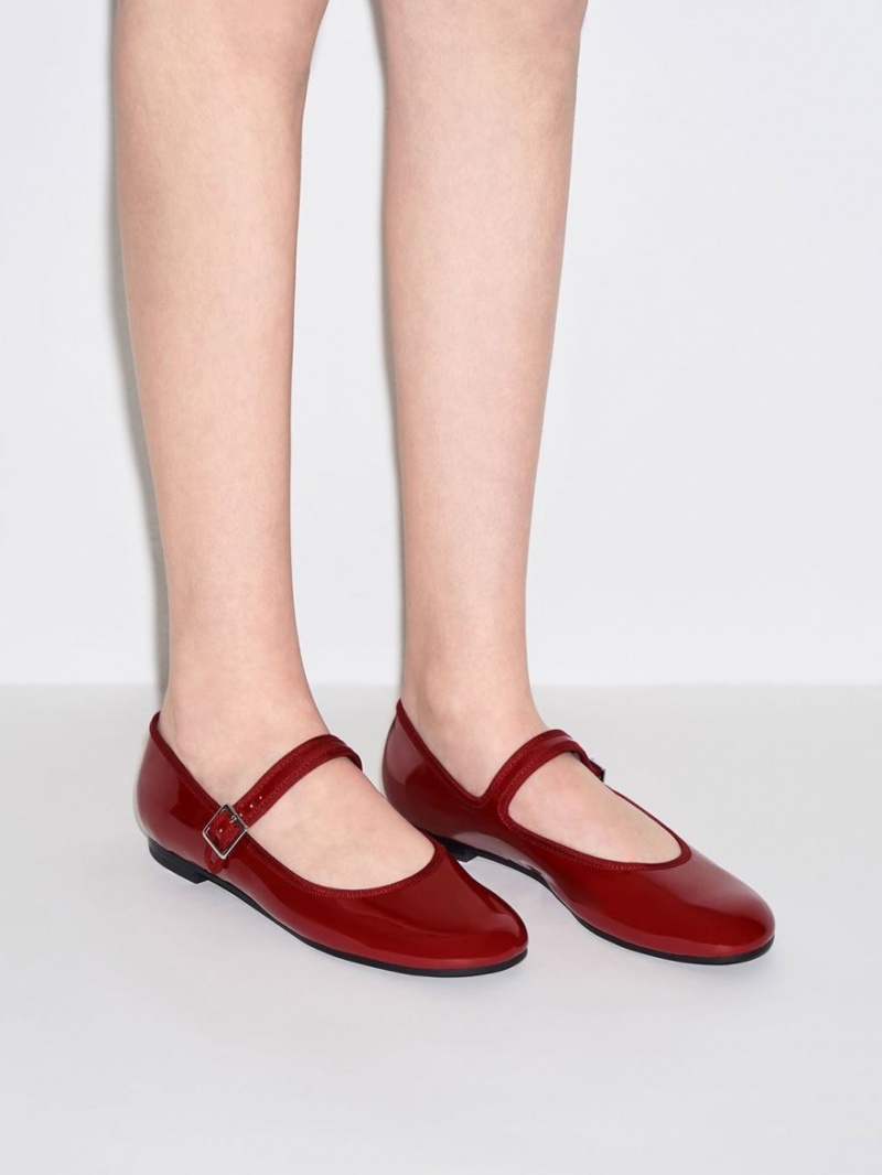 Παπουτσια Μπαλαρινεσ Charles And Keith λουστρινι Buckled Mary Jane κοκκινα | 81309-QJZN
