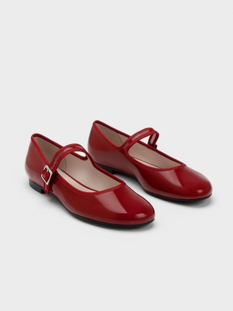 Παπουτσια Μπαλαρινεσ Charles And Keith λουστρινι Buckled Mary Jane κοκκινα | 81309-QJZN