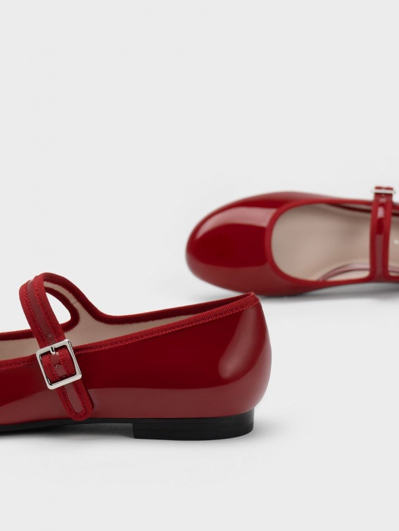 Παπουτσια Μπαλαρινεσ Charles And Keith λουστρινι Buckled Mary Jane κοκκινα | 81309-QJZN