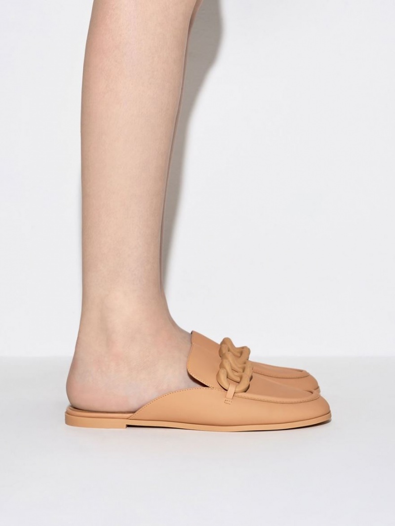 Παπουτσια Μπαλαρινεσ Charles And Keith Χοντρός Chain Loafer καφε | 39845-JPIA
