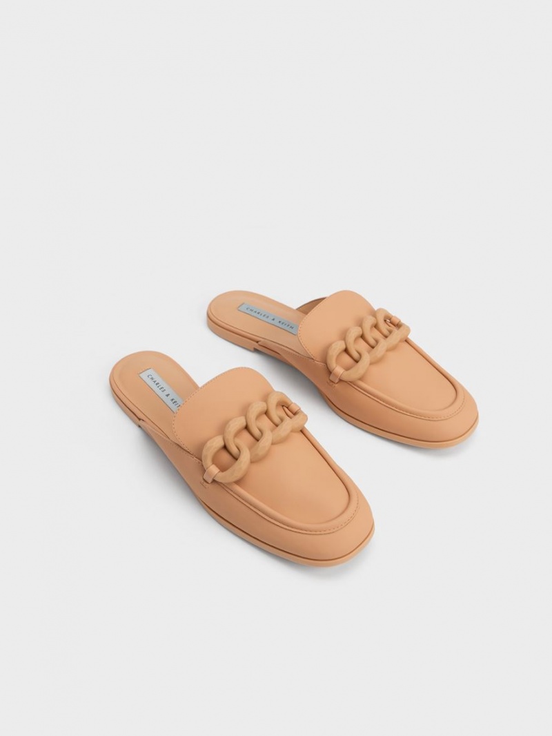 Παπουτσια Μπαλαρινεσ Charles And Keith Χοντρός Chain Loafer καφε | 39845-JPIA