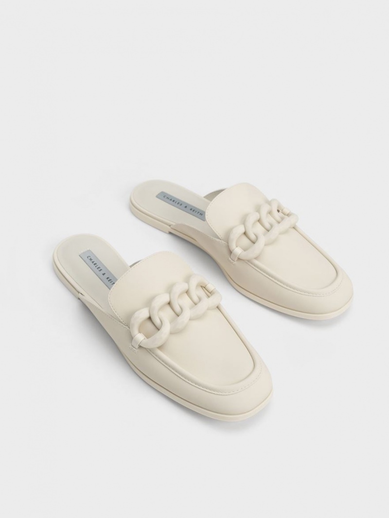 Παπουτσια Μπαλαρινεσ Charles And Keith Χοντρός Chain Loafer ασπρα | 61840-MUYO