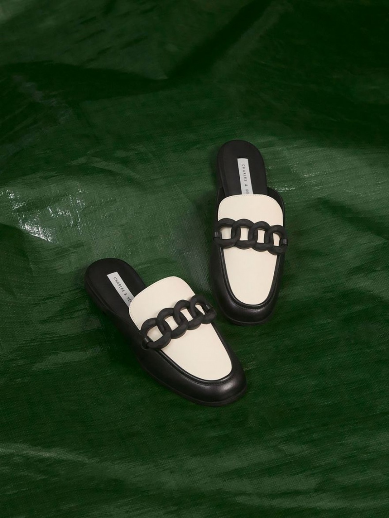 Παπουτσια Μπαλαρινεσ Charles And Keith Χοντρός Chain Two-Tone Loafer μαυρα | 27546-MZQP
