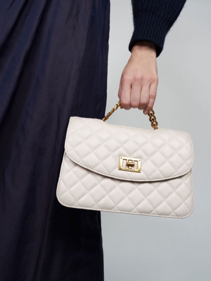 τσάντεσ χιαστί Charles And Keith Καπιτονέ Chain ασπρα | 32761-TRIC