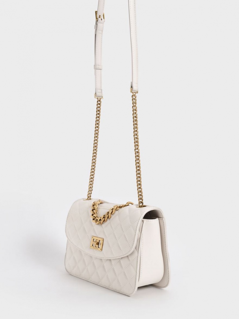 τσάντεσ χιαστί Charles And Keith Καπιτονέ Chain ασπρα | 32761-TRIC