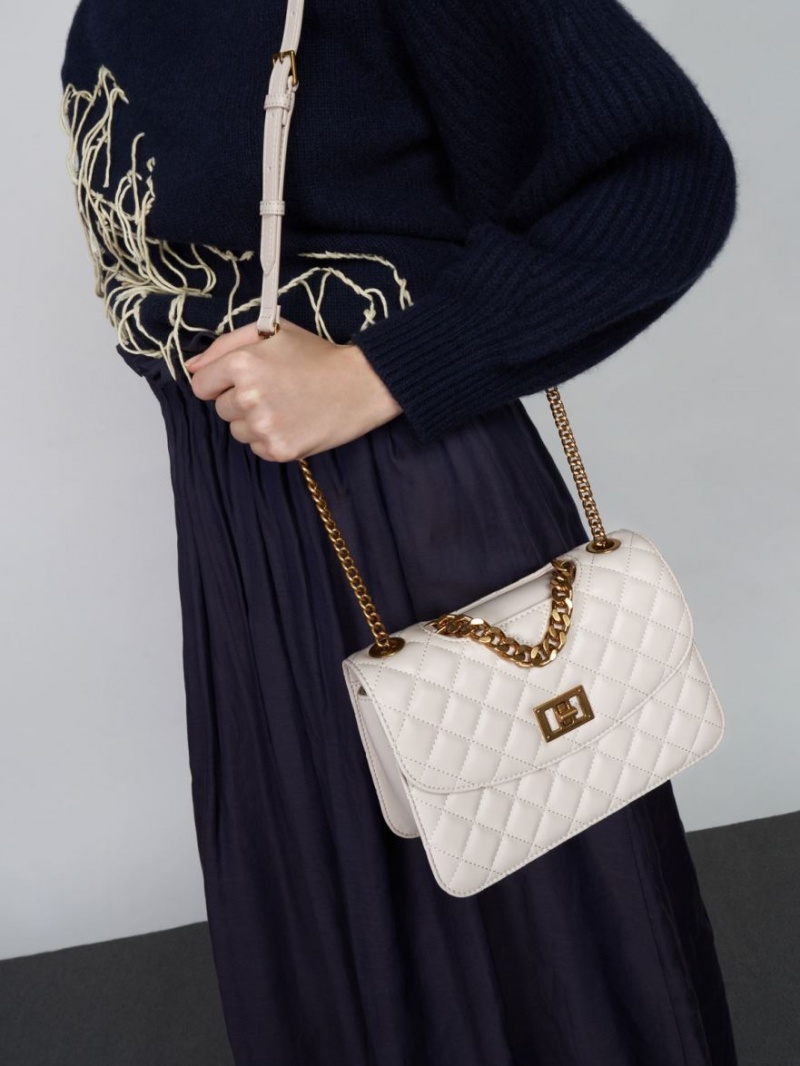 τσάντεσ χιαστί Charles And Keith Καπιτονέ Chain ασπρα | 32761-TRIC