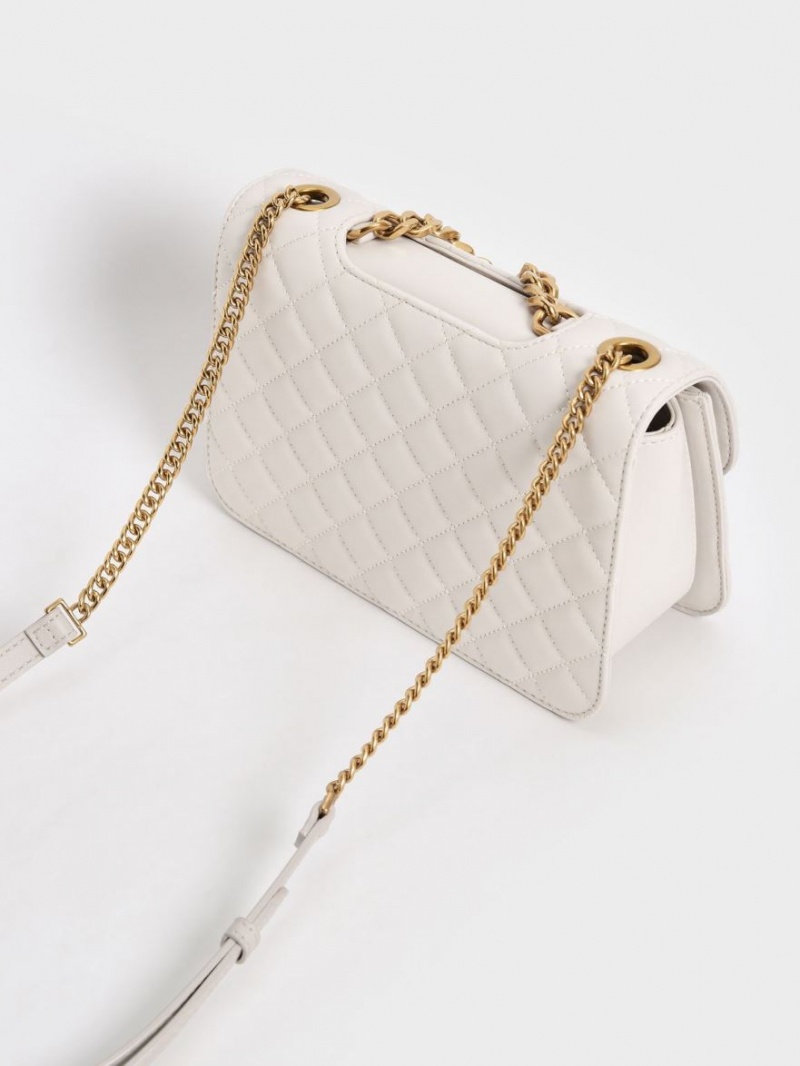 τσάντεσ χιαστί Charles And Keith Καπιτονέ Chain ασπρα | 32761-TRIC