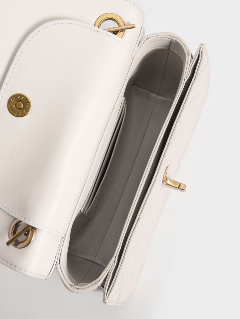 τσάντεσ χιαστί Charles And Keith Καπιτονέ Chain ασπρα | 32761-TRIC