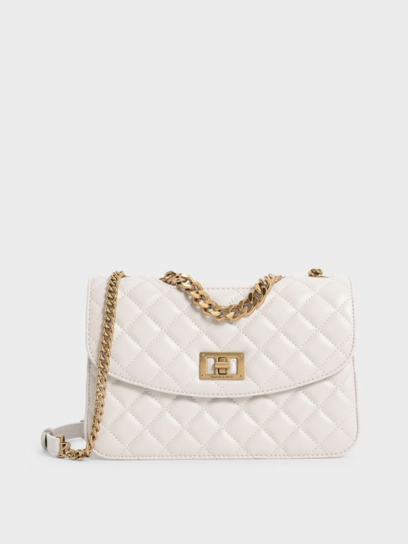 τσάντεσ χιαστί Charles And Keith Καπιτονέ Chain ασπρα | 32761-TRIC