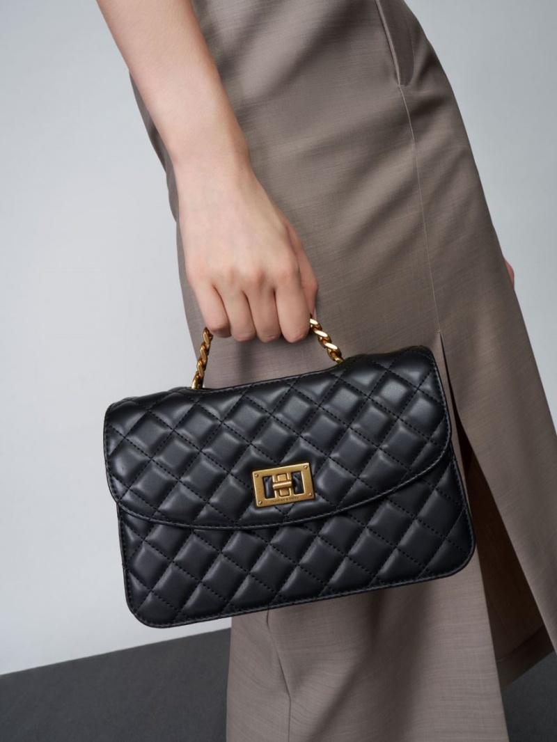 τσάντεσ χιαστί Charles And Keith Καπιτονέ Chain μαυρα | 62510-YOGL