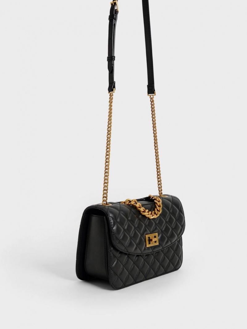τσάντεσ χιαστί Charles And Keith Καπιτονέ Chain μαυρα | 62510-YOGL