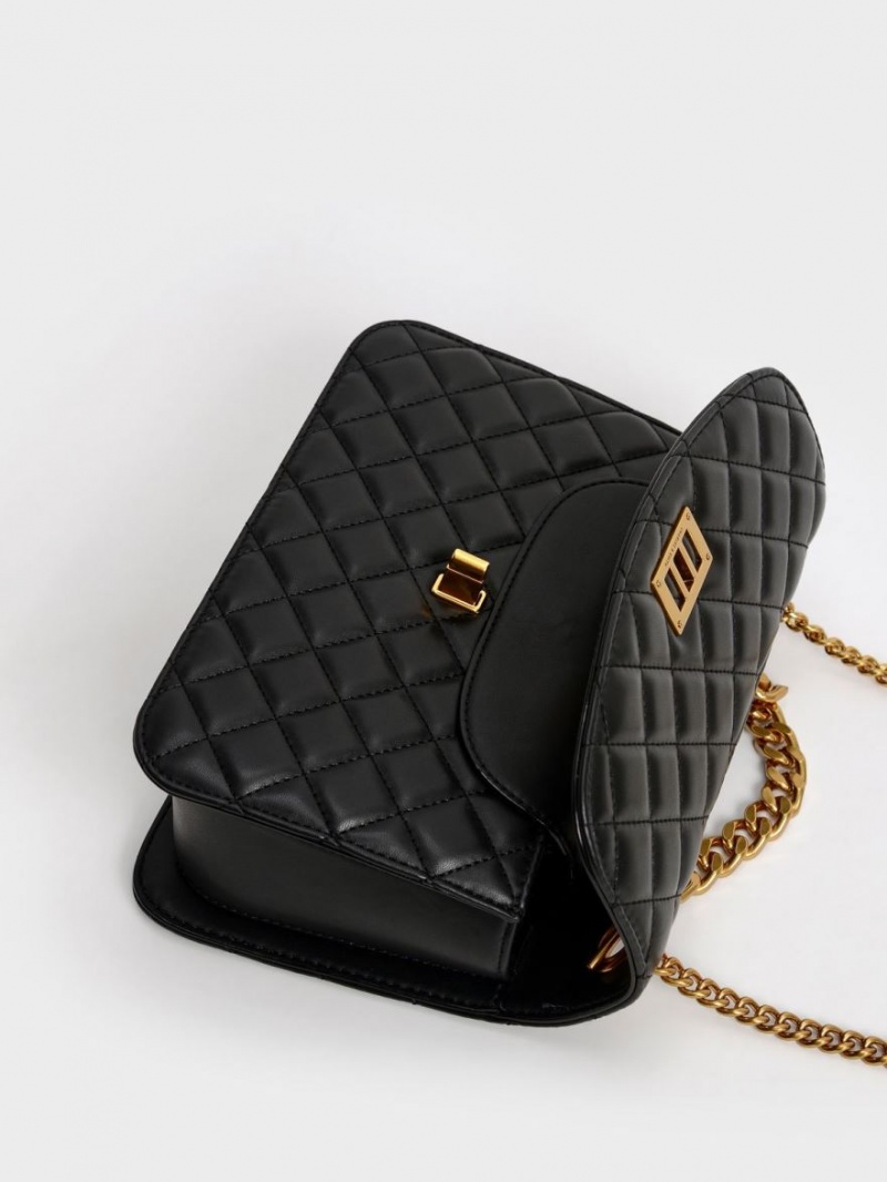 τσάντεσ χιαστί Charles And Keith Καπιτονέ Chain μαυρα | 62510-YOGL