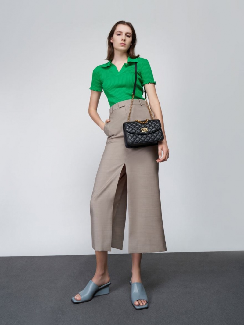 τσάντεσ χιαστί Charles And Keith Καπιτονέ Chain μαυρα | 62510-YOGL