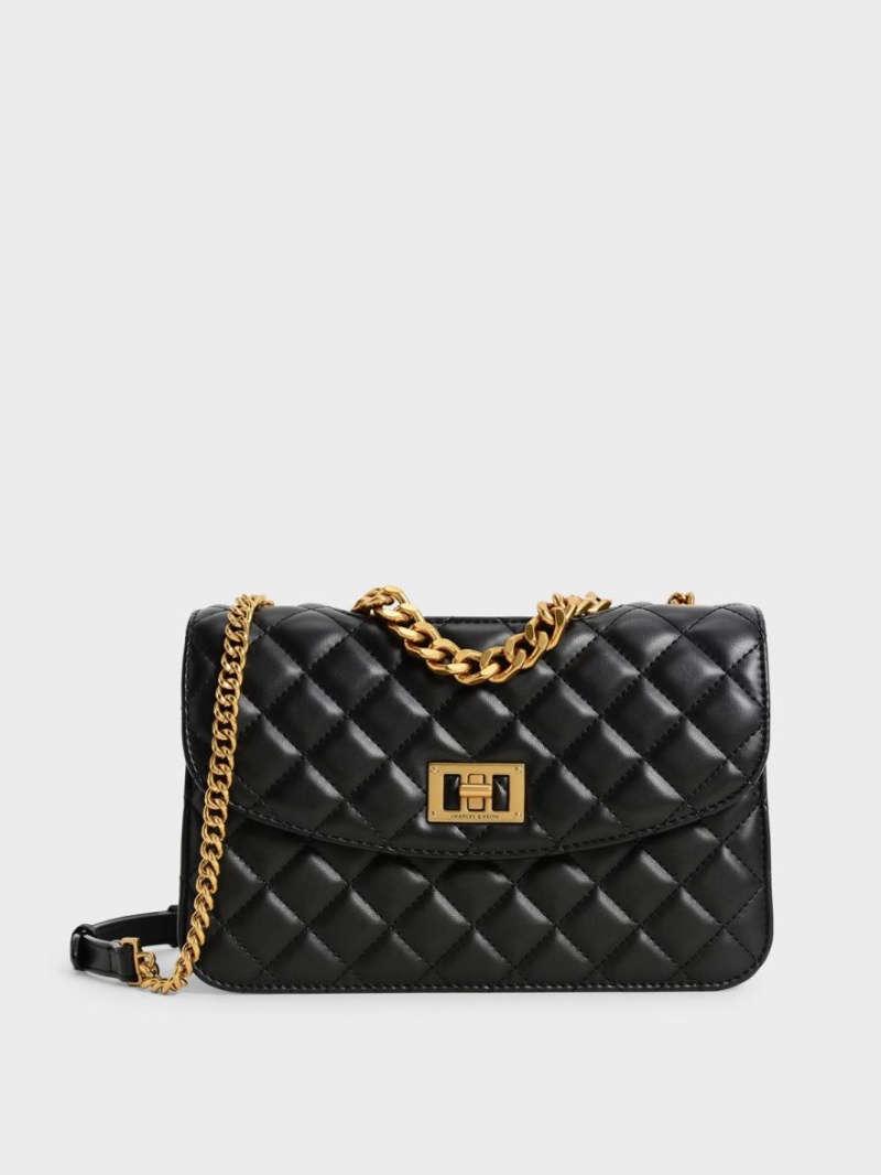 τσάντεσ χιαστί Charles And Keith Καπιτονέ Chain μαυρα | 62510-YOGL