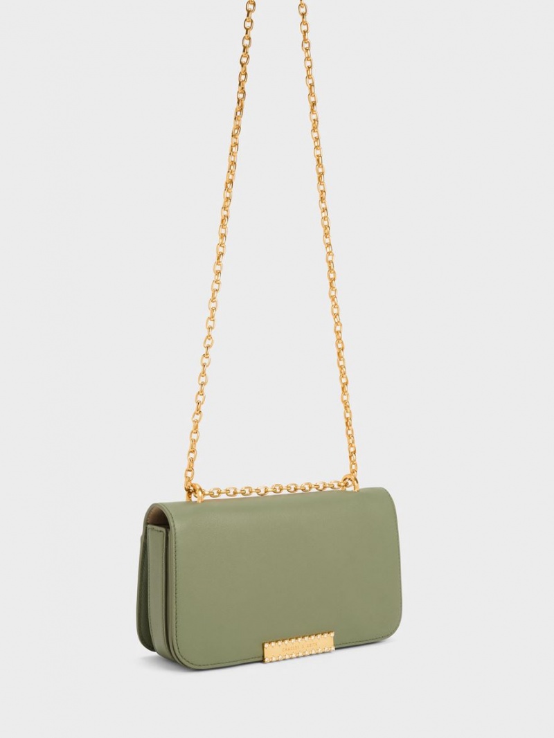 τσάντεσ ώμου Charles And Keith δερματινα Chain λουρακια Ελιά | 54086-FAIW