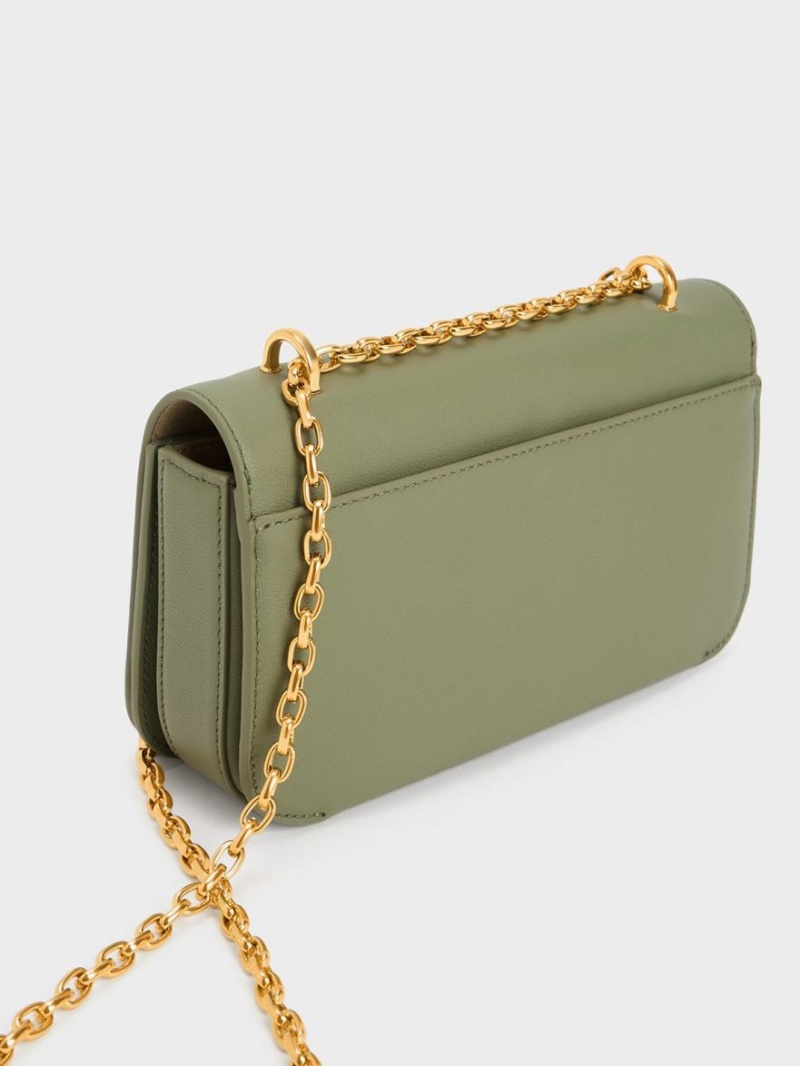 τσάντεσ ώμου Charles And Keith δερματινα Chain λουρακια Ελιά | 54086-FAIW