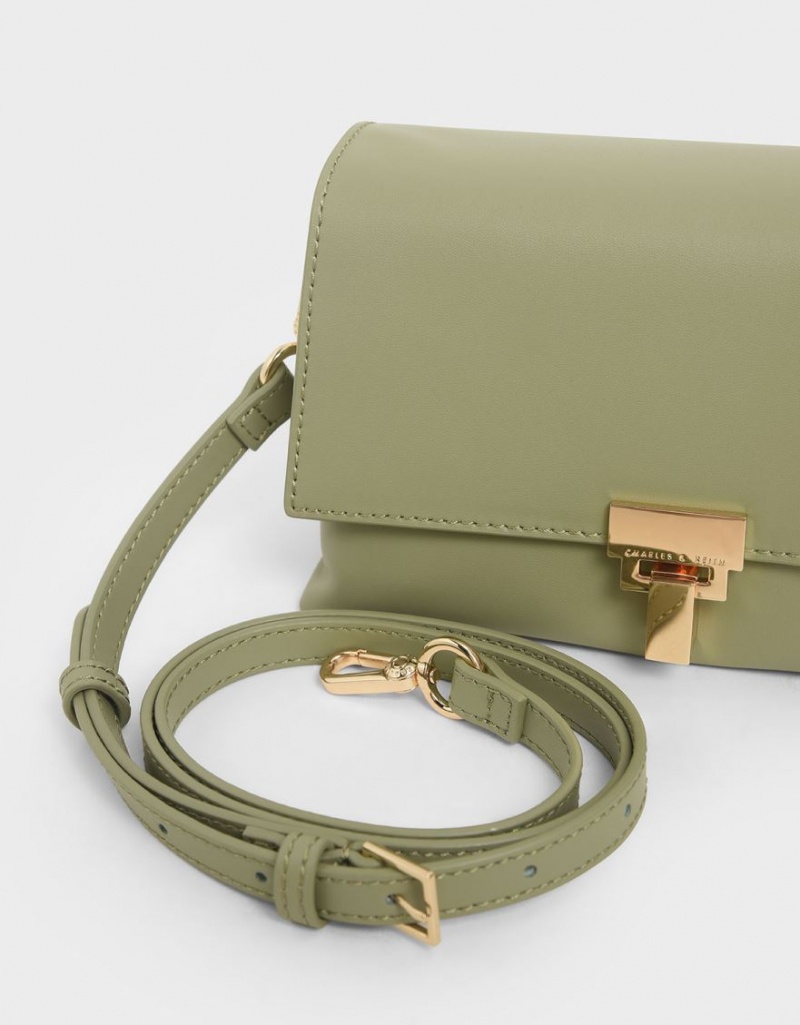 τσάντεσ ώμου Charles And Keith δερματινα Chain λουρακια Ελιά | 57163-SCGN
