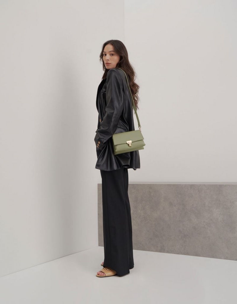 τσάντεσ ώμου Charles And Keith δερματινα Chain λουρακια Ελιά | 57163-SCGN