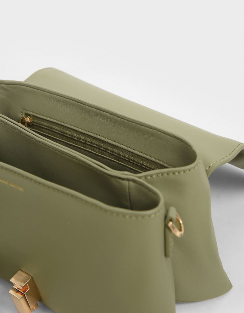 τσάντεσ ώμου Charles And Keith δερματινα Chain λουρακια Ελιά | 57163-SCGN