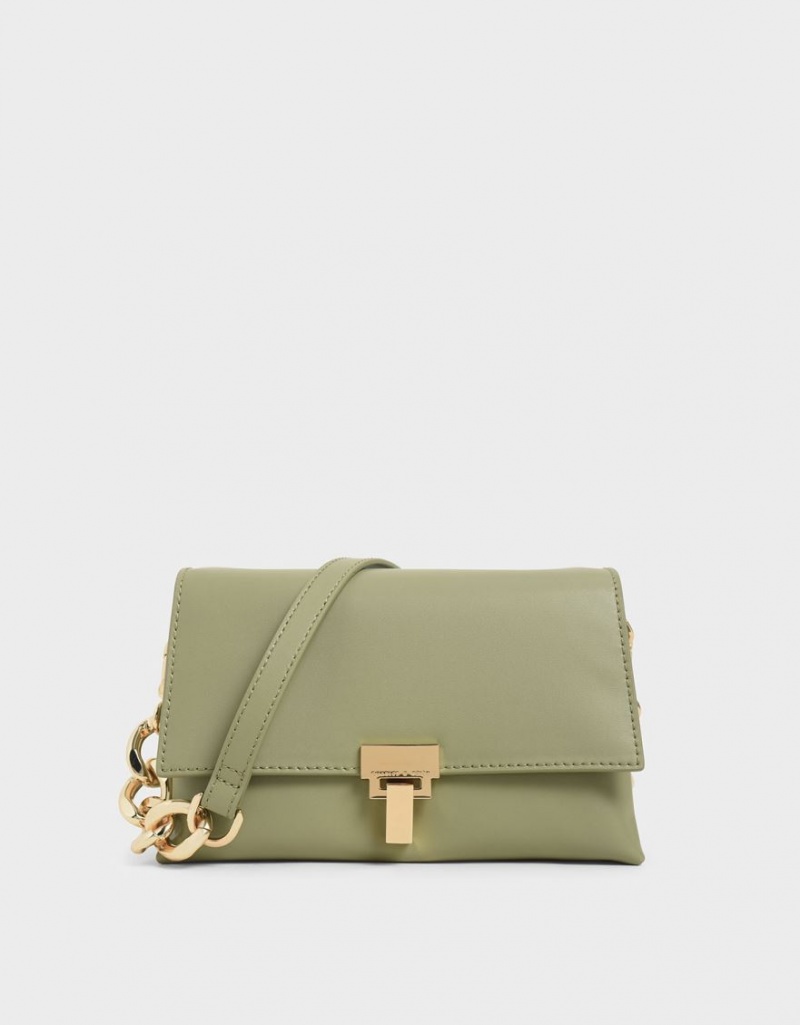 τσάντεσ ώμου Charles And Keith δερματινα Chain λουρακια Ελιά | 57163-SCGN