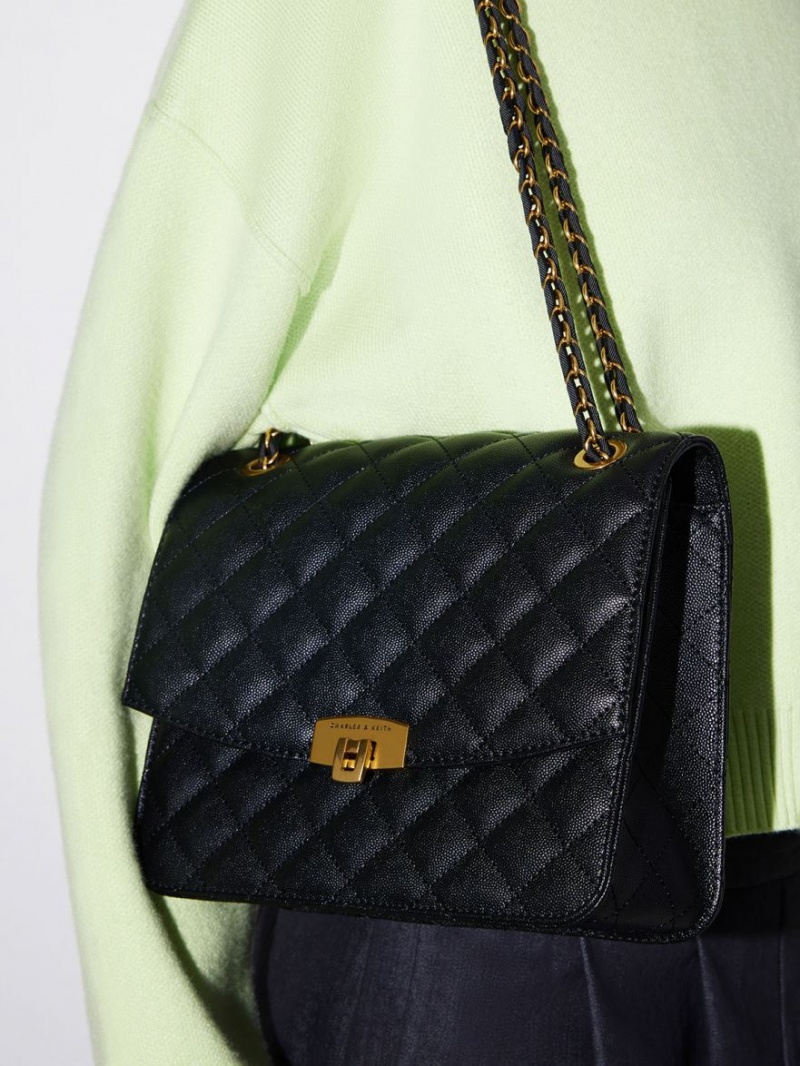 τσάντεσ ώμου Charles And Keith Καπιτονέ Chain λουρακια μαυρα | 60975-ZKON
