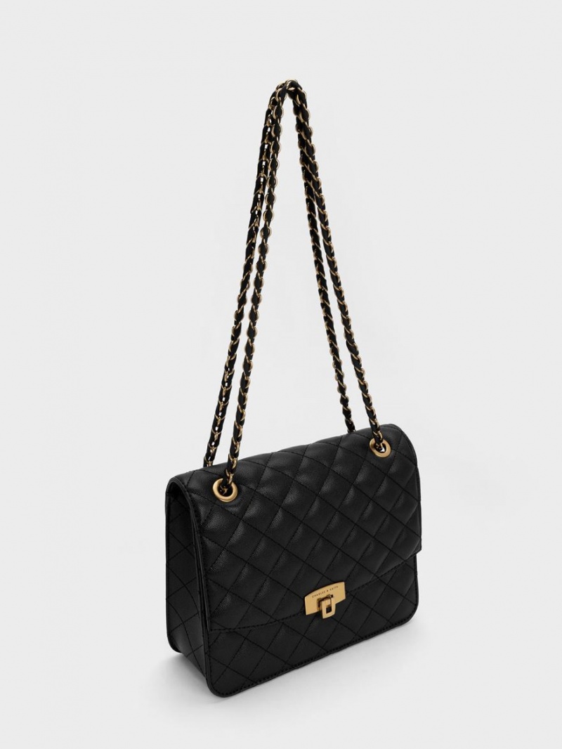 τσάντεσ ώμου Charles And Keith Καπιτονέ Chain λουρακια μαυρα | 60975-ZKON