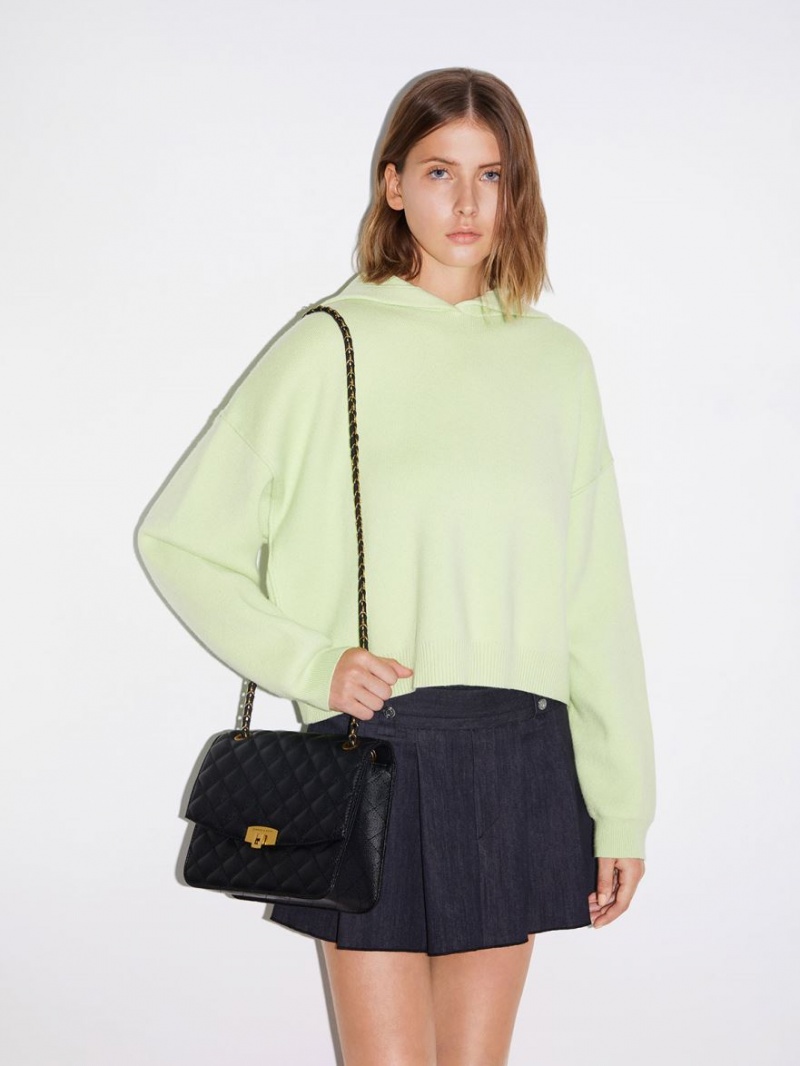 τσάντεσ ώμου Charles And Keith Καπιτονέ Chain λουρακια μαυρα | 60975-ZKON