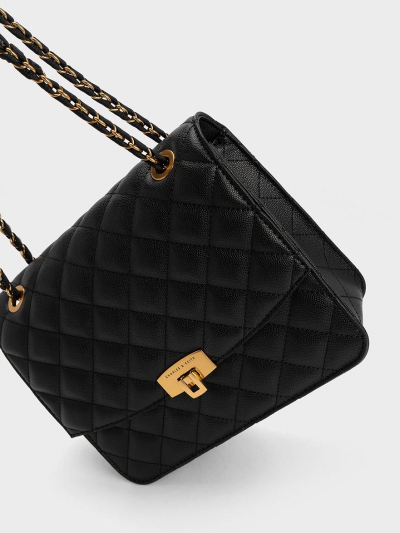 τσάντεσ ώμου Charles And Keith Καπιτονέ Chain λουρακια μαυρα | 60975-ZKON